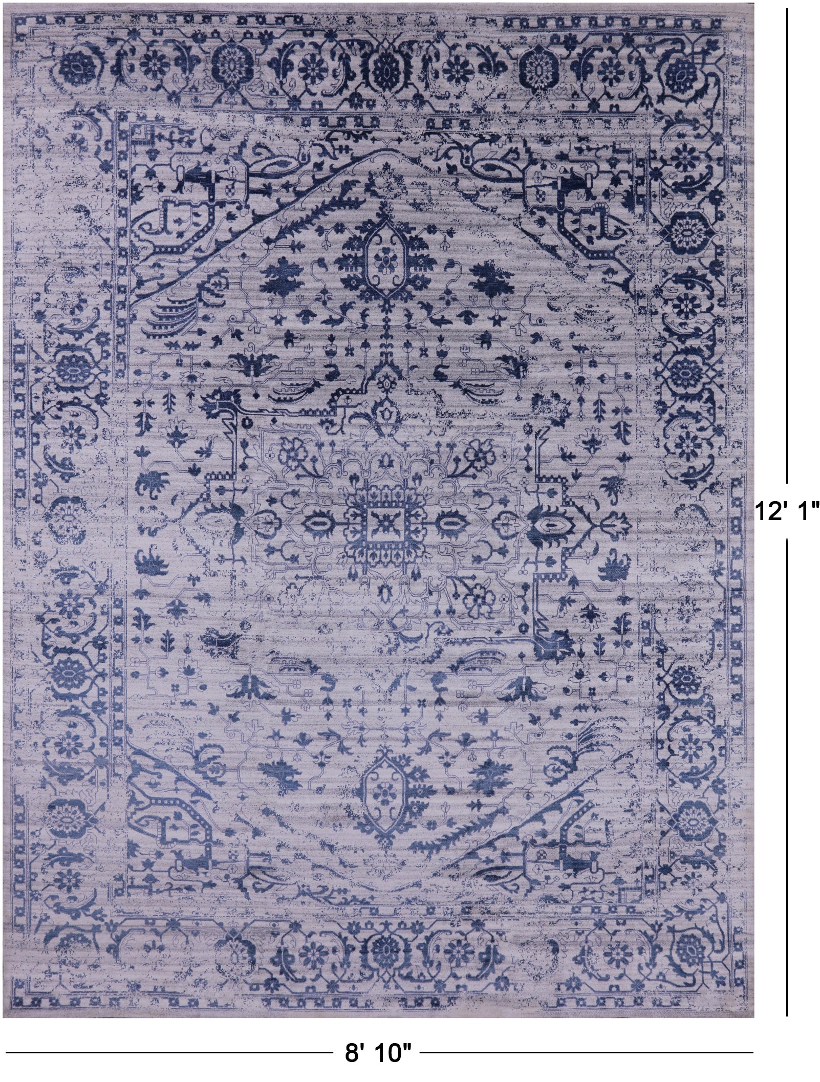 Grey Persian Fine Serapi Handmade Wool & Silk Rug - 8' 10" X 12' 1" - Golden Nile