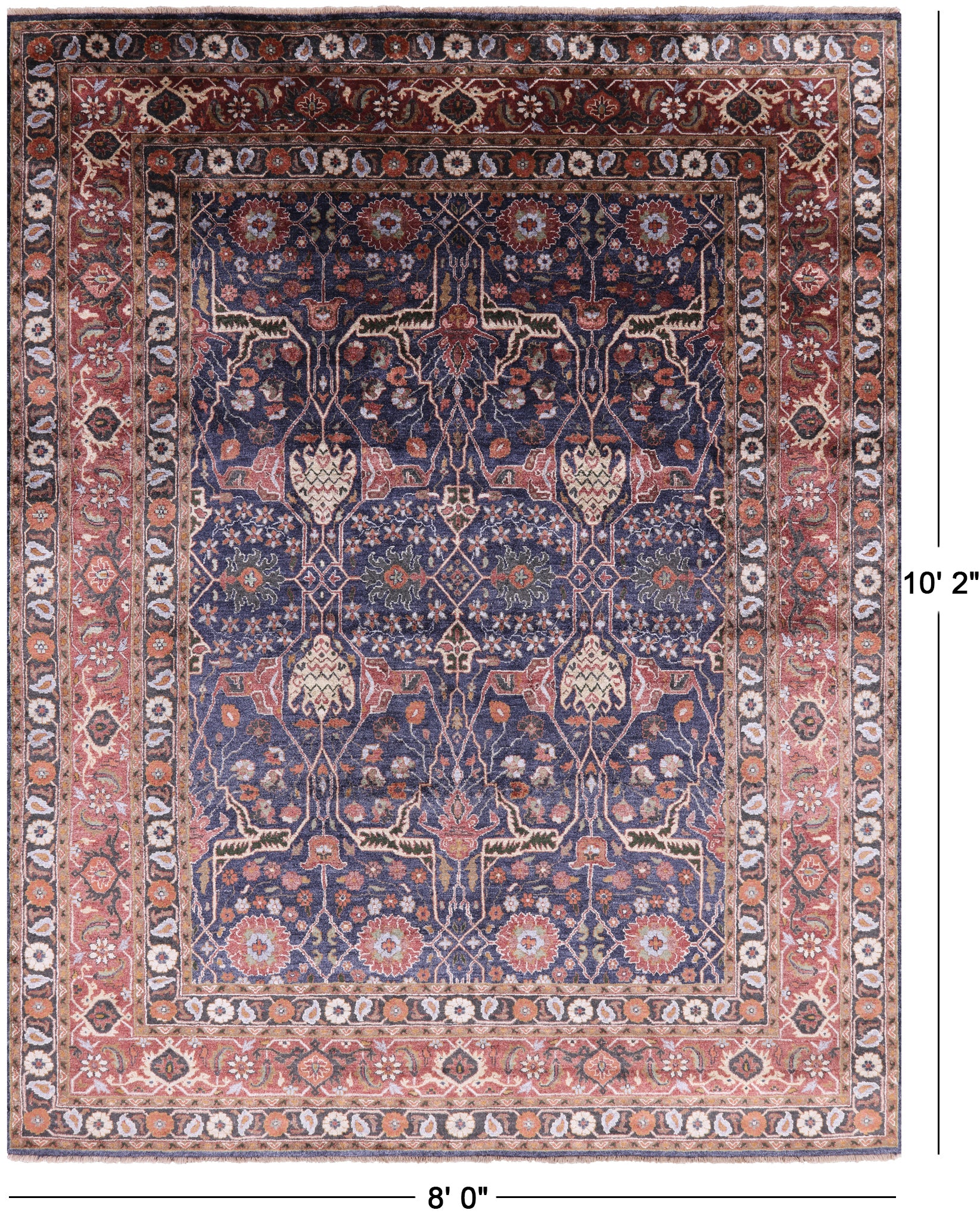 Blue Fine Serapi Hand Knotted 100% Silk Rug - 8' 0" X 10' 2" - Golden Nile