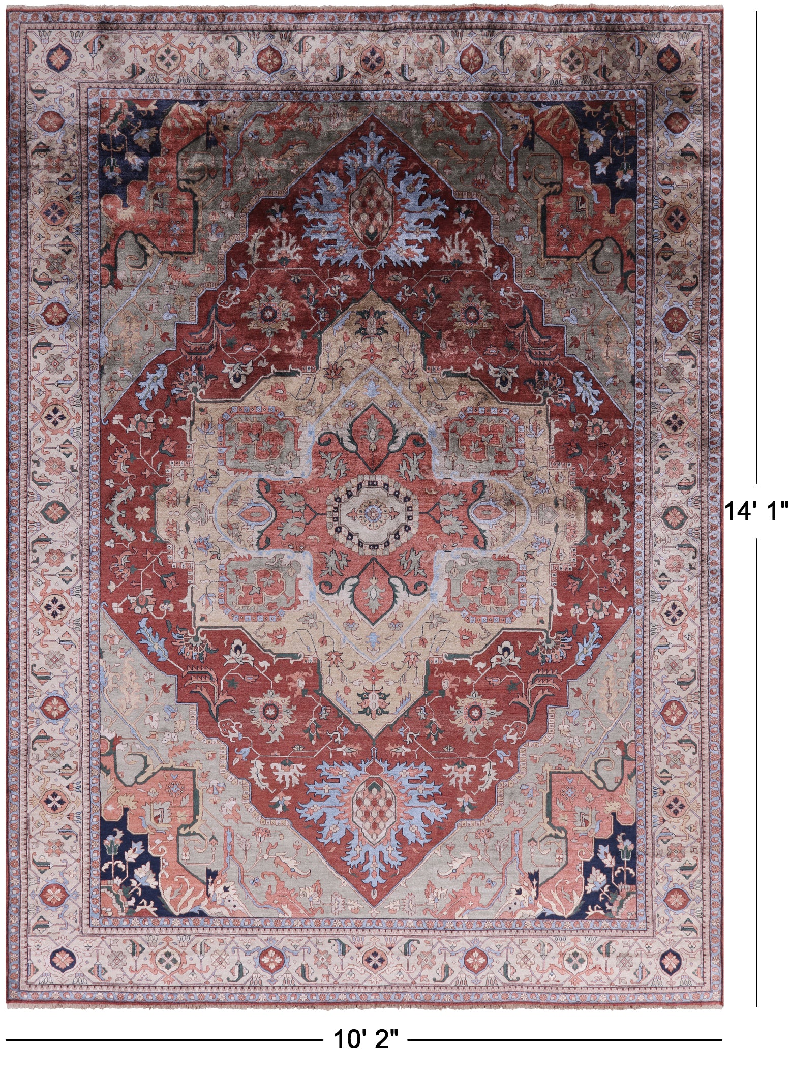 Rust Fine Serapi Handmade 100% Silk Rug - 10' 2" X 14' 1" - Golden Nile