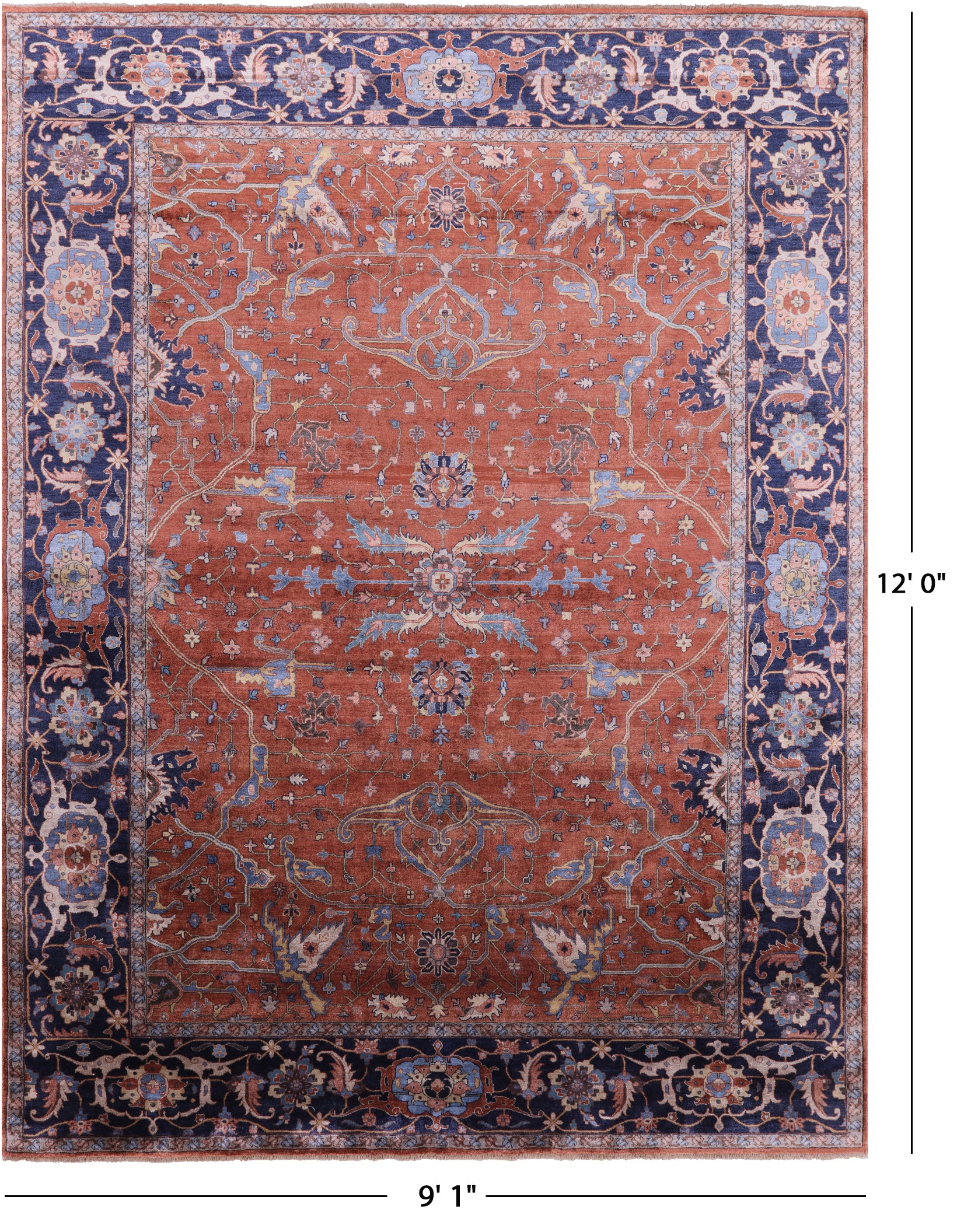 Fine Serapi Hand-Knotted 100% Silk Rug - 9' 1" X 12' 0" - Golden Nile