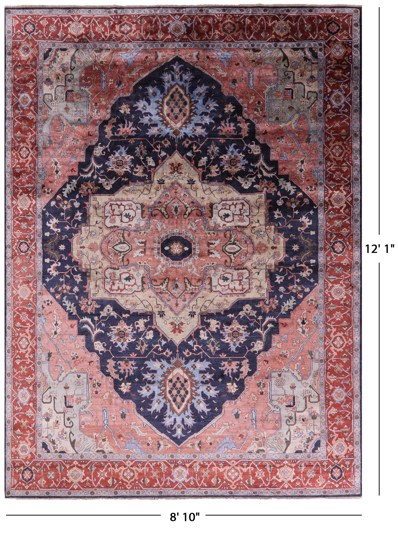 Blue Fine Serapi Hand-Knotted 100% Silk Rug - 8' 10" X 12' 1" - Golden Nile