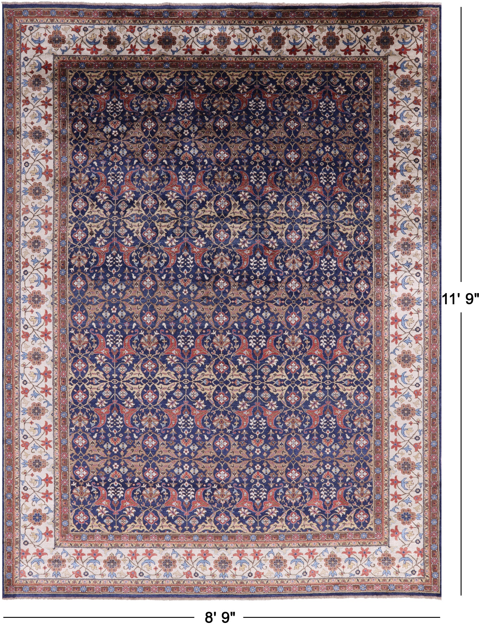 Blue Fine Serapi Hand Knotted 100% Silk Rug - 8' 9" X 11' 9" - Golden Nile