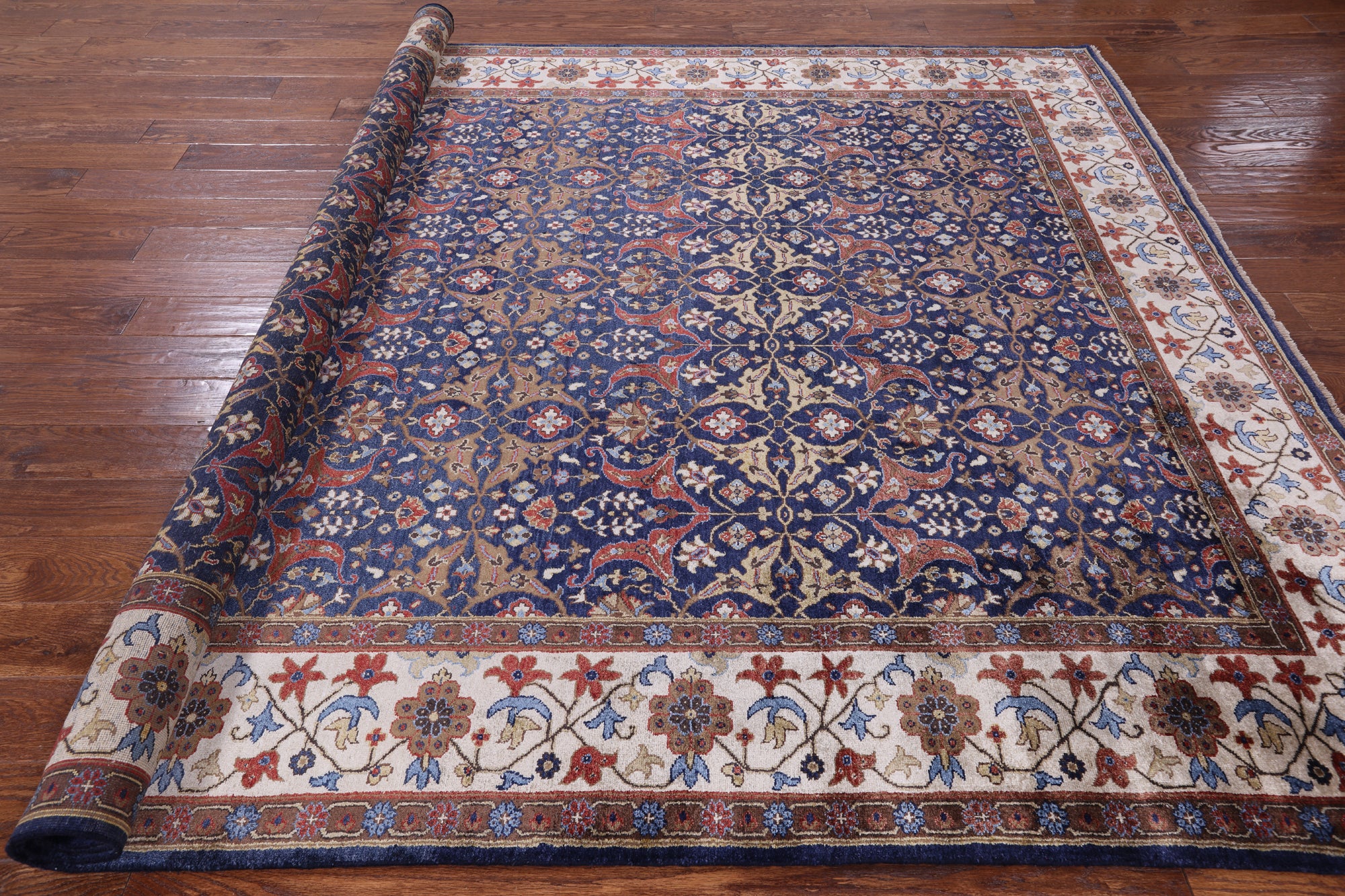 Blue Fine Serapi Hand Knotted 100% Silk Rug - 9' 9" X 13' 10" - Golden Nile