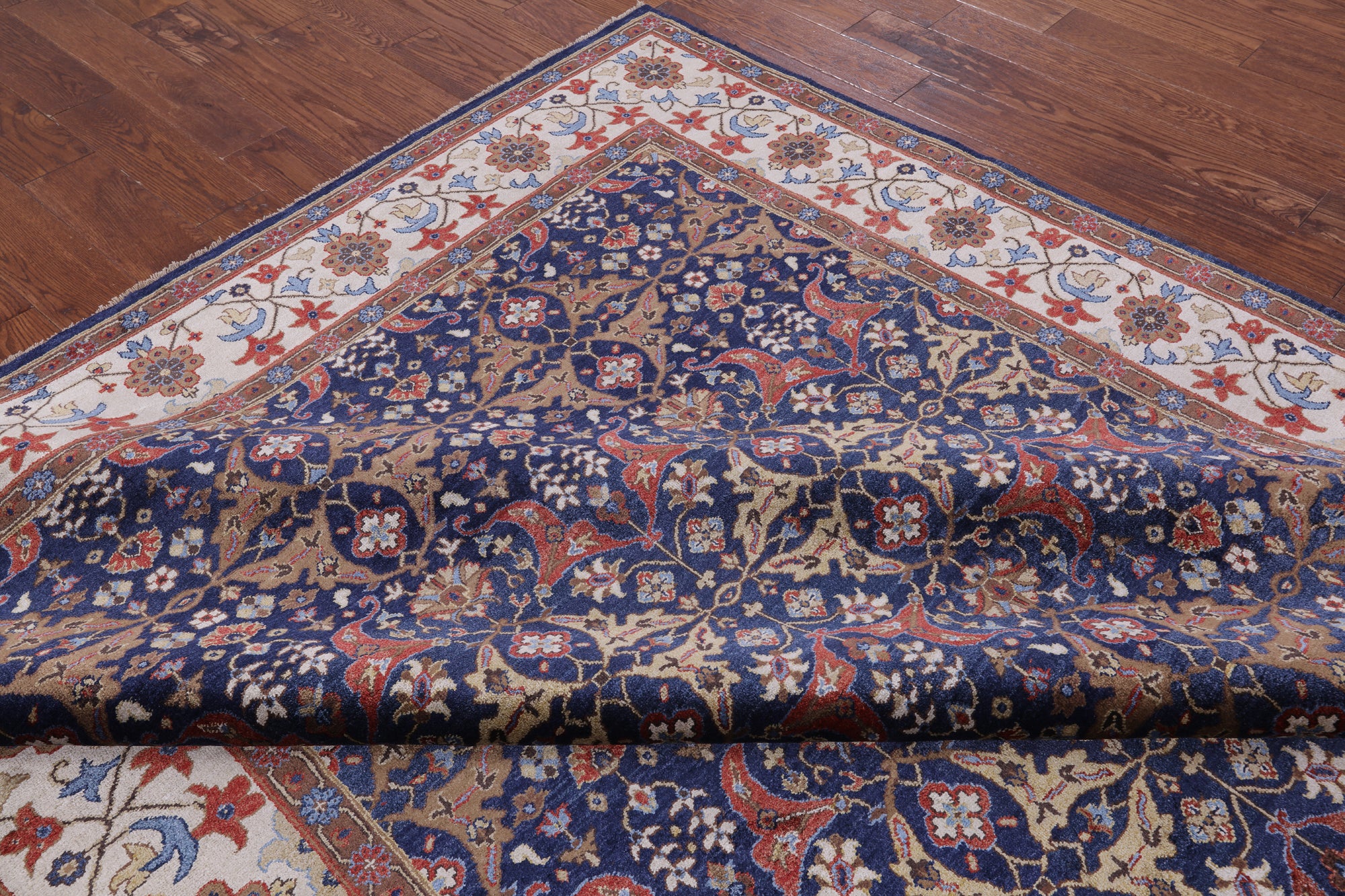 Blue Fine Serapi Hand Knotted 100% Silk Rug - 9' 9" X 13' 10" - Golden Nile