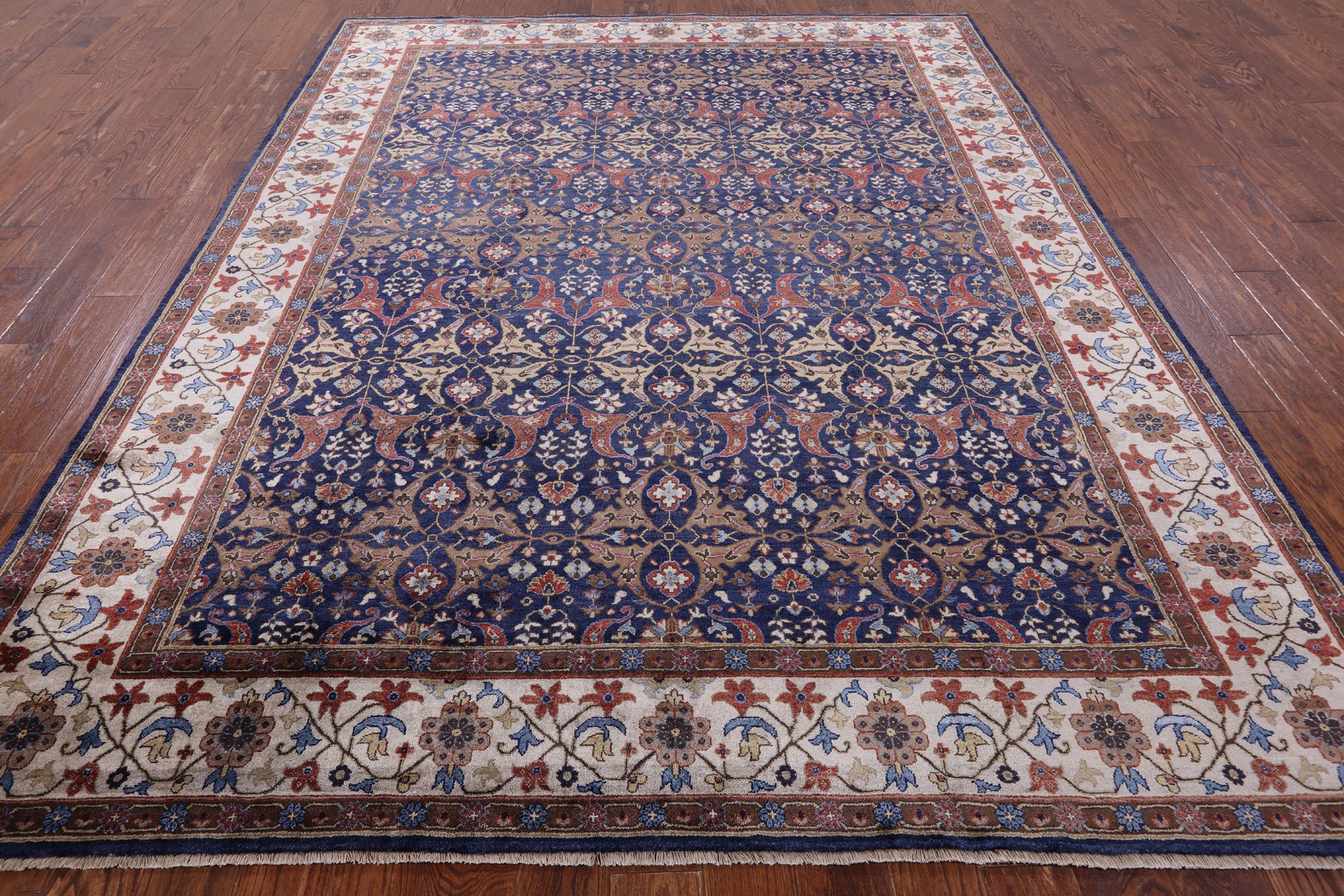 Blue Fine Serapi Hand Knotted 100% Silk Rug - 9' 9" X 13' 10" - Golden Nile