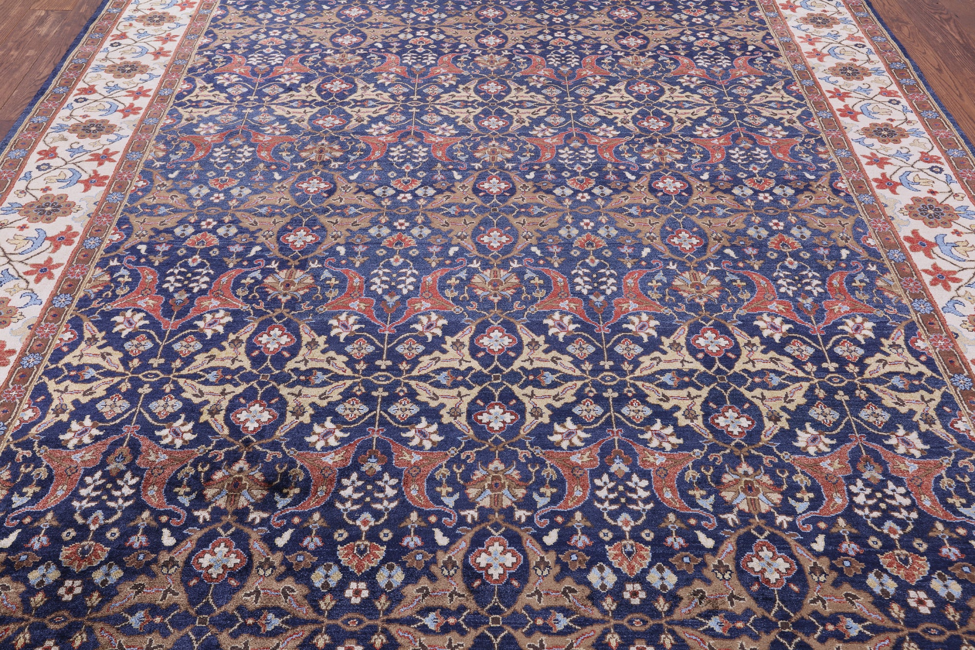 Blue Fine Serapi Hand Knotted 100% Silk Rug - 9' 9" X 13' 10" - Golden Nile