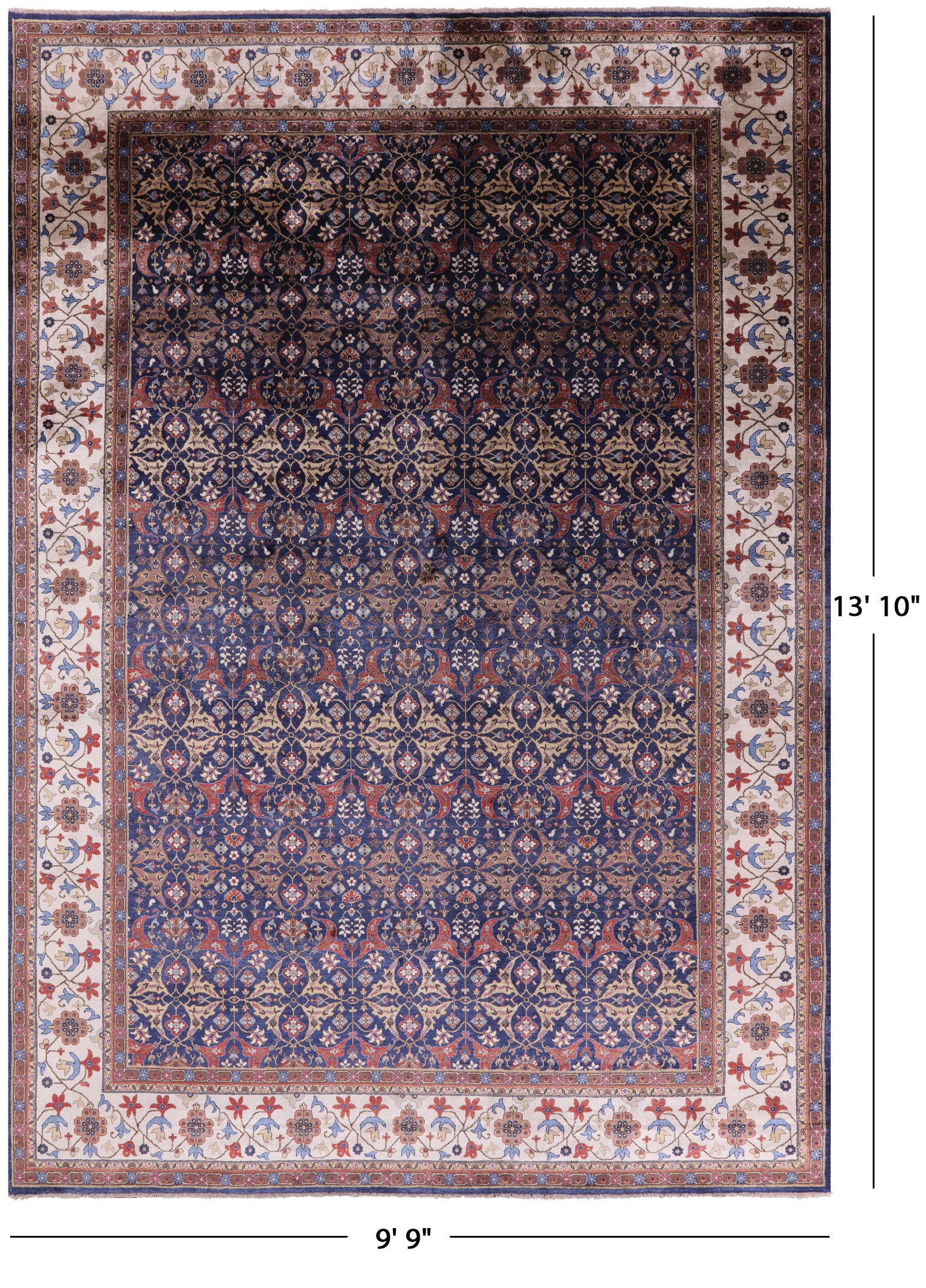 Blue Fine Serapi Hand Knotted 100% Silk Rug - 9' 9" X 13' 10" - Golden Nile