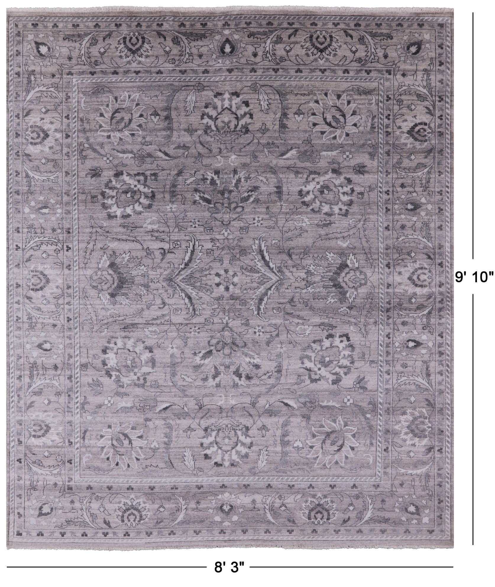 Grey Persian Hand-Knotted Wool Rug - 8' 3" X 9' 10" - Golden Nile
