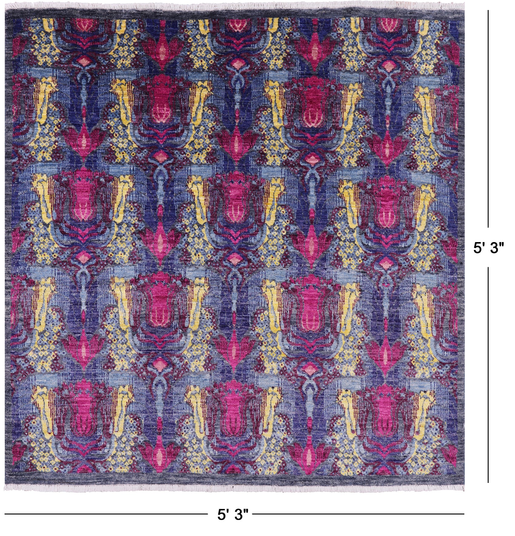 Square William Morris Hand Knotted Wool Rug - 5' 3" X 5' 3" - Golden Nile