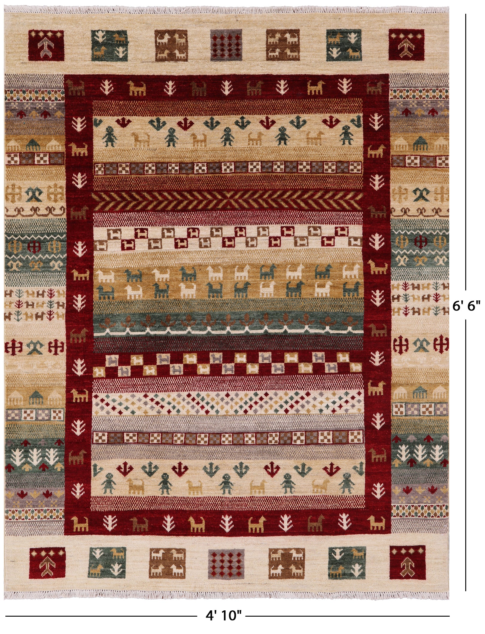 Tribal Gabbeh Handmade Wool Rug - 4' 10" X 6' 6" - Golden Nile