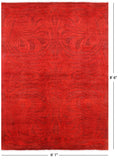 Red Full Pile Overdyed Hand Knotted Wool Rug - 6' 1" X 8' 6" - Golden Nile