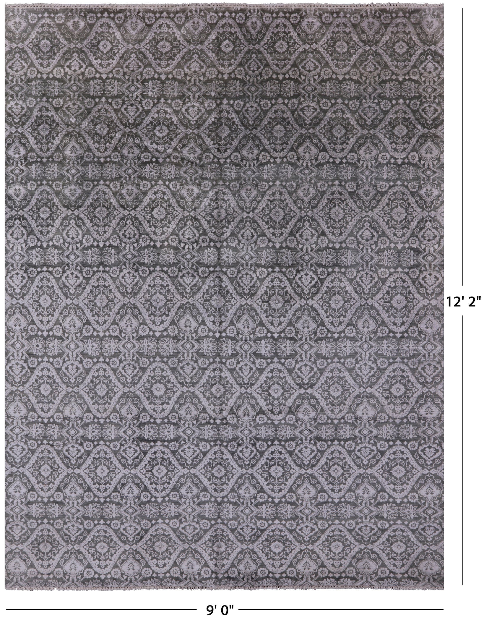 Grey Modern Handmade Wool & Silk Rug - 9' 0" X 12' 2" - Golden Nile