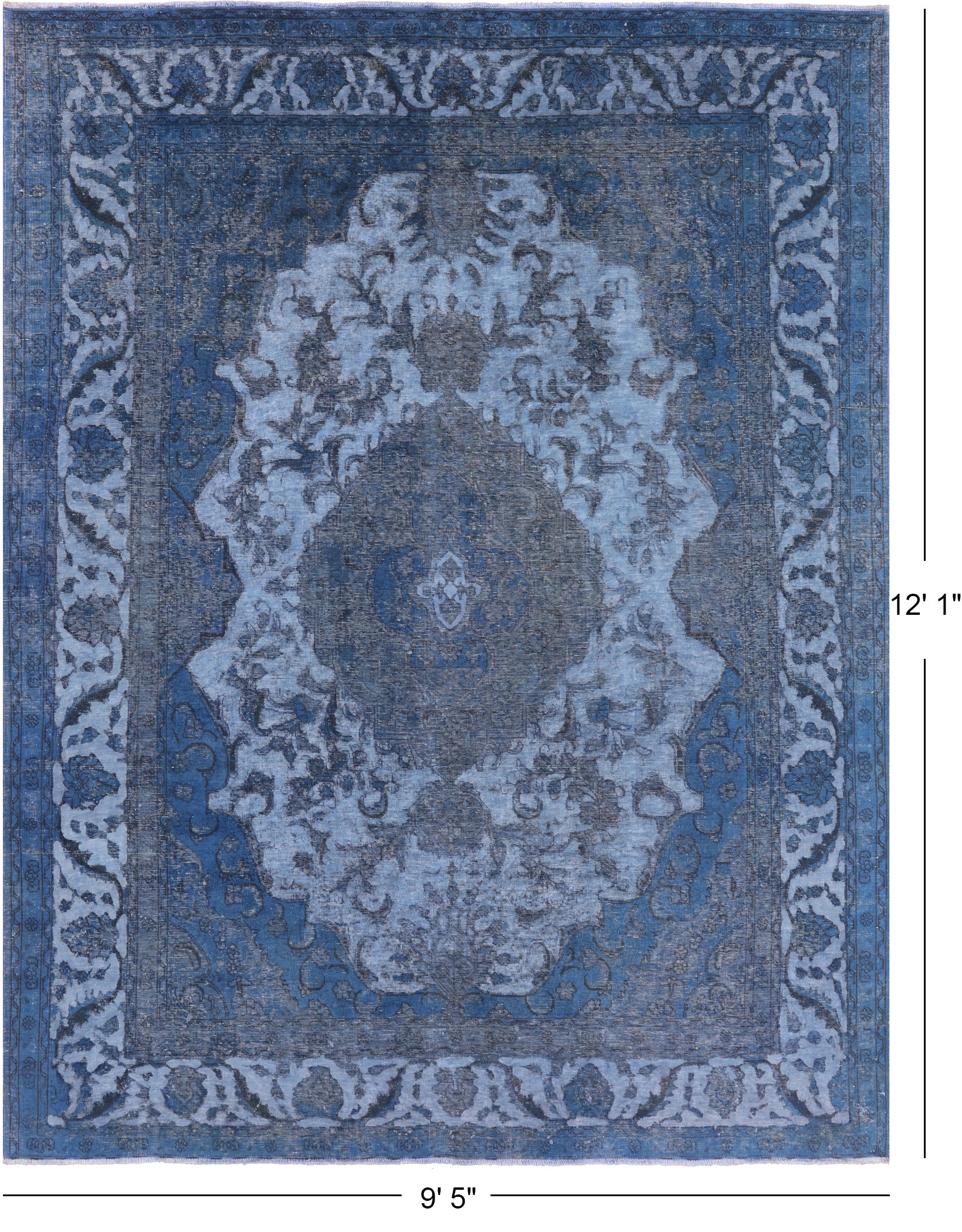 Blue Persian Overdyed Handmade Wool Rug - 9' 5" X 12' 1" - Golden Nile