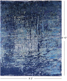 Blue Contemporary Hand Knotted Wool & Silk Rug - 8' 2" X 9' 10" - Golden Nile