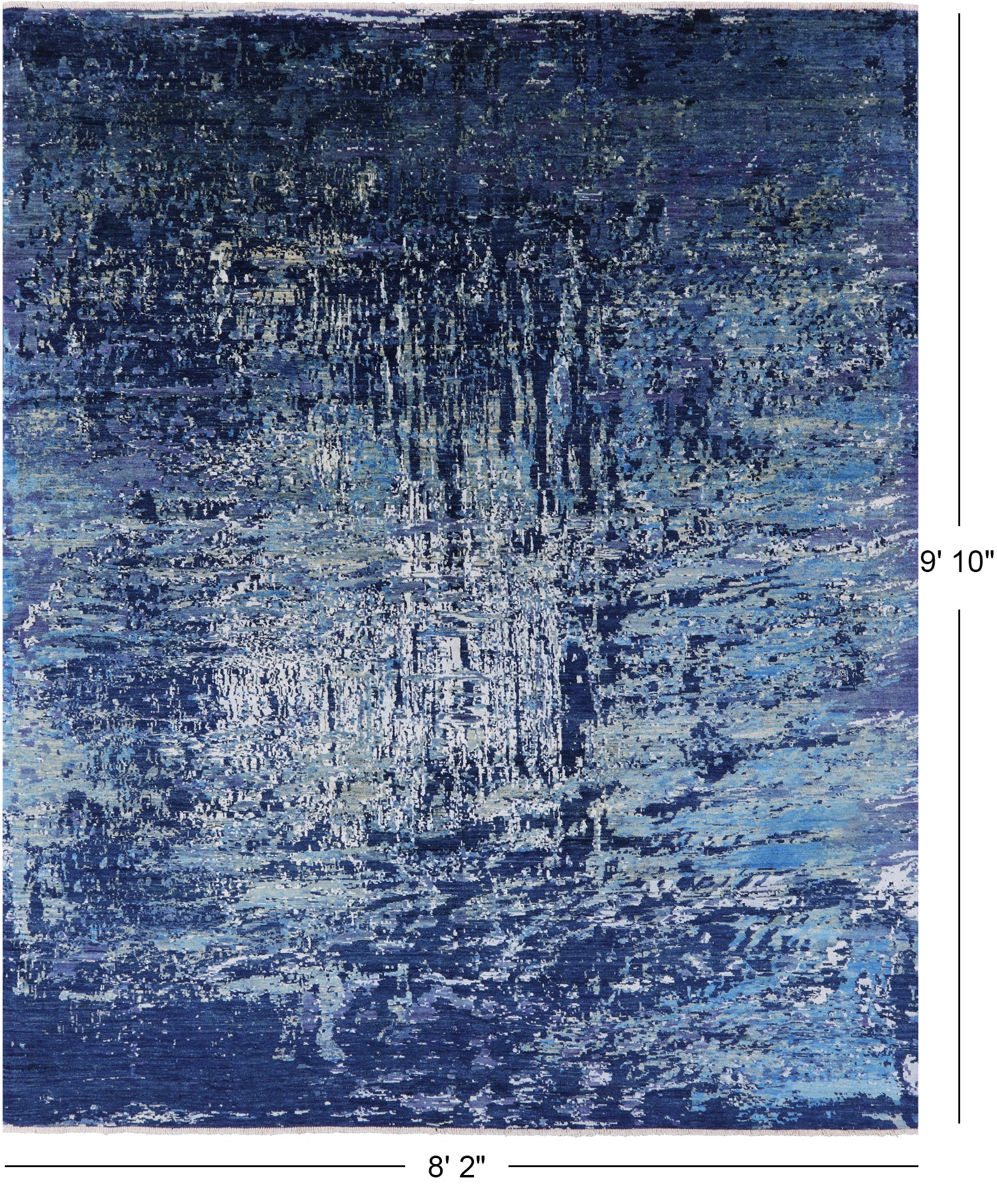 Blue Contemporary Hand Knotted Wool & Silk Rug - 8' 2" X 9' 10" - Golden Nile