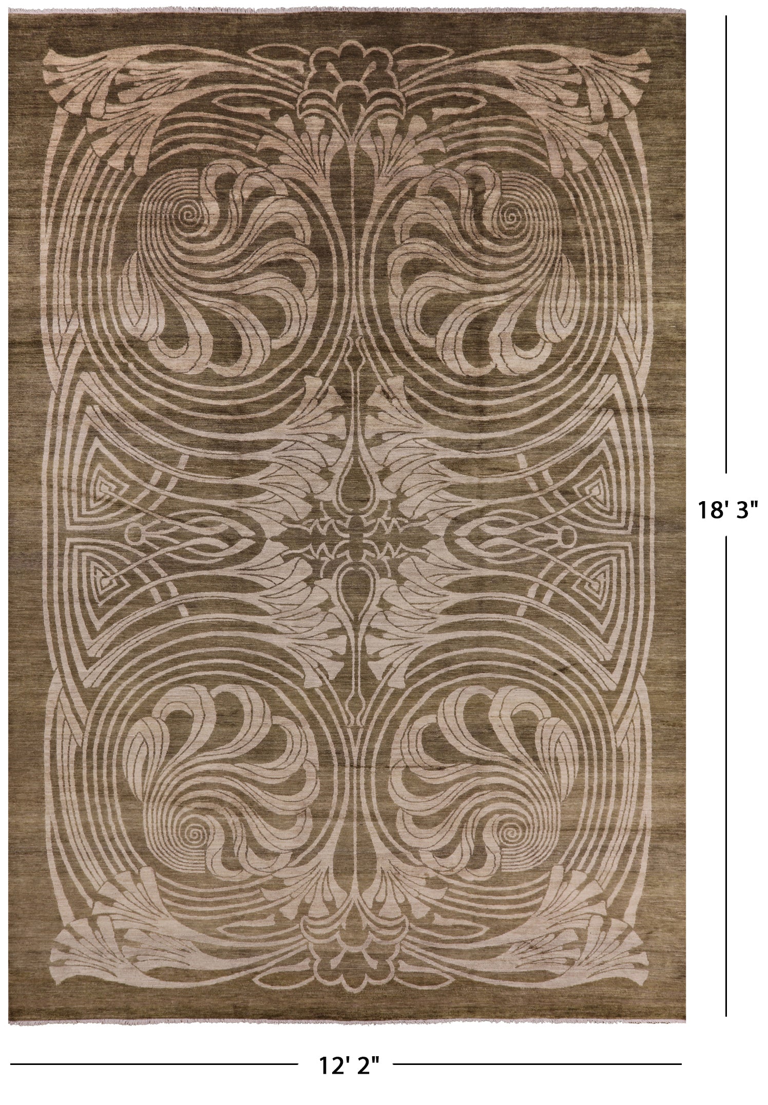 Green Modern Hand Knotted Rug - 12' 2" X 18' 3" - Golden Nile