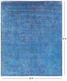 Blue Full Pile Overdyed Hand Knotted Wool Area Rug - 8' 0" X 9' 9" - Golden Nile