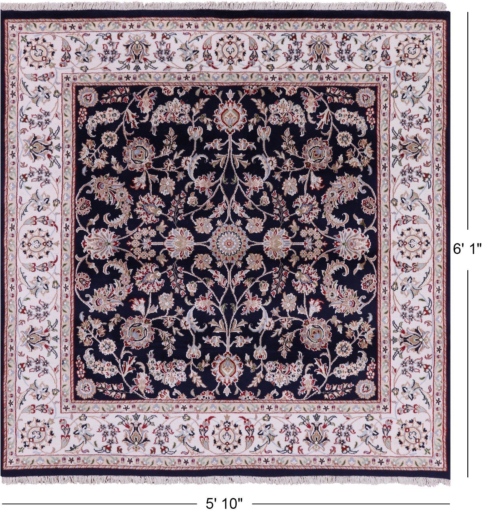 Blue Square Persian Nain Hand Knotted Wool & Silk Rug - 5' 10" X 6' 1" - Golden Nile