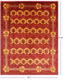 Red William Morris Hand Knotted Wool Rug - 9' 1" X 11' 6" - Golden Nile