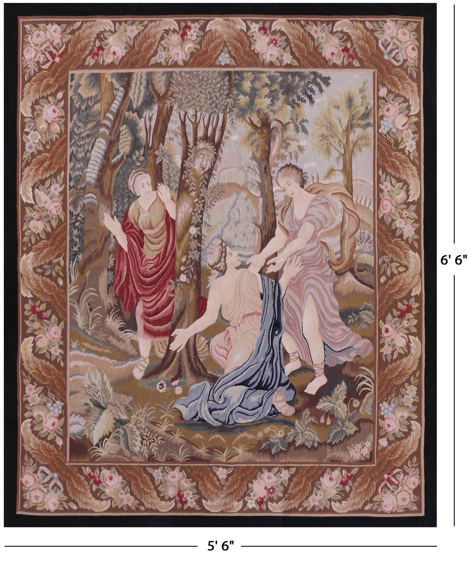 Women In The Forest Tapestry Handmade Rug - 5' 6" X 6' 6" - Golden Nile