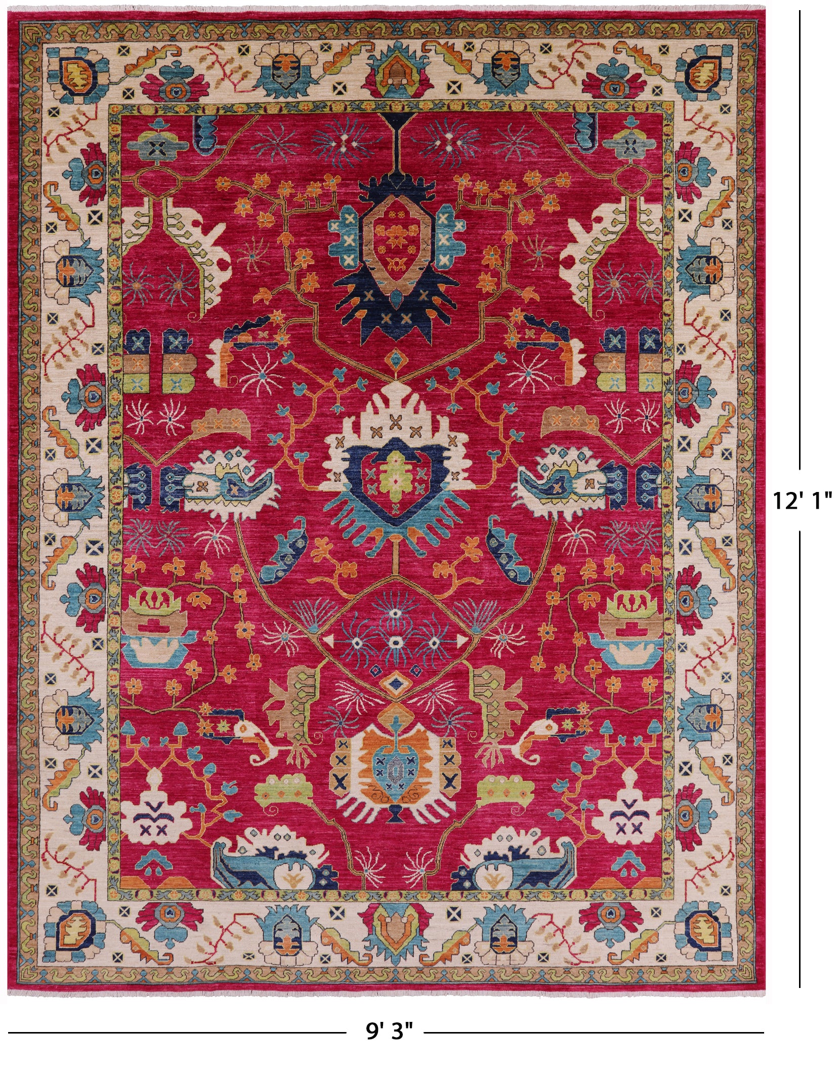 Pink Fine Serapi Hand Knotted Wool Rug - 9' 3" X 12' 1" - Golden Nile