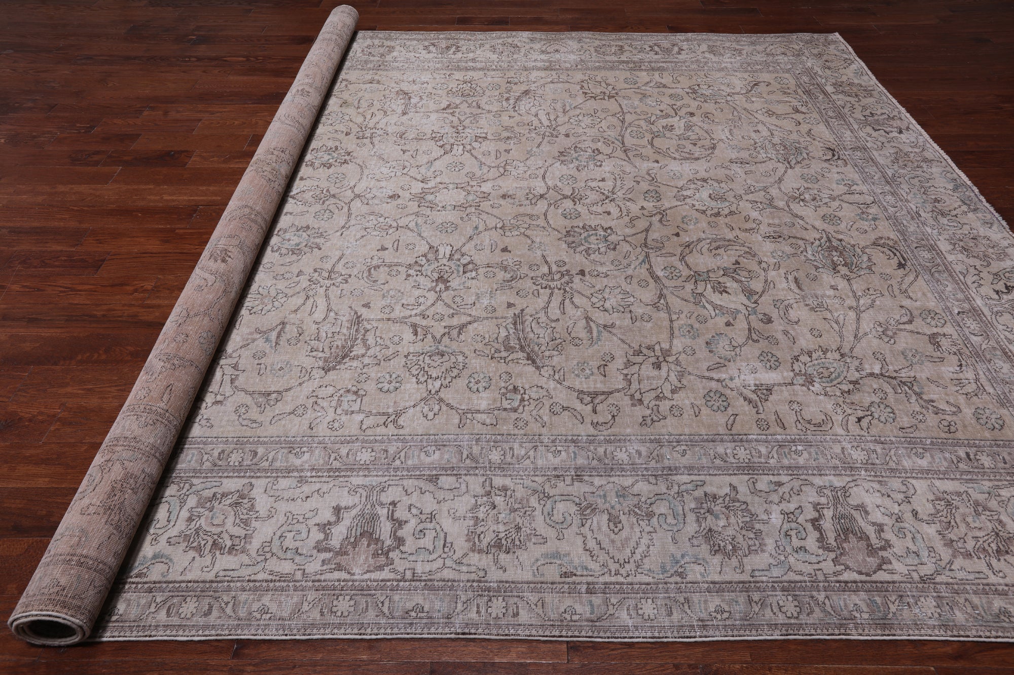 SUPER SALE Ivory Persian Vintage White Wash Hand Knotted Wool Rug - 10' 1" X 12' 5"