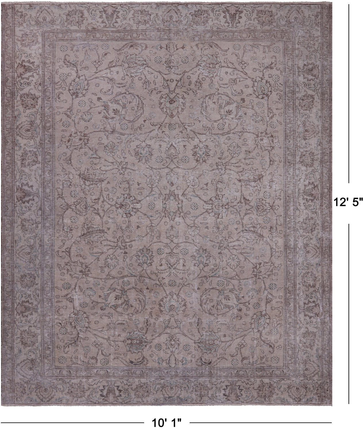 SUPER SALE Ivory Persian Vintage White Wash Hand Knotted Wool Rug - 10' 1" X 12' 5"