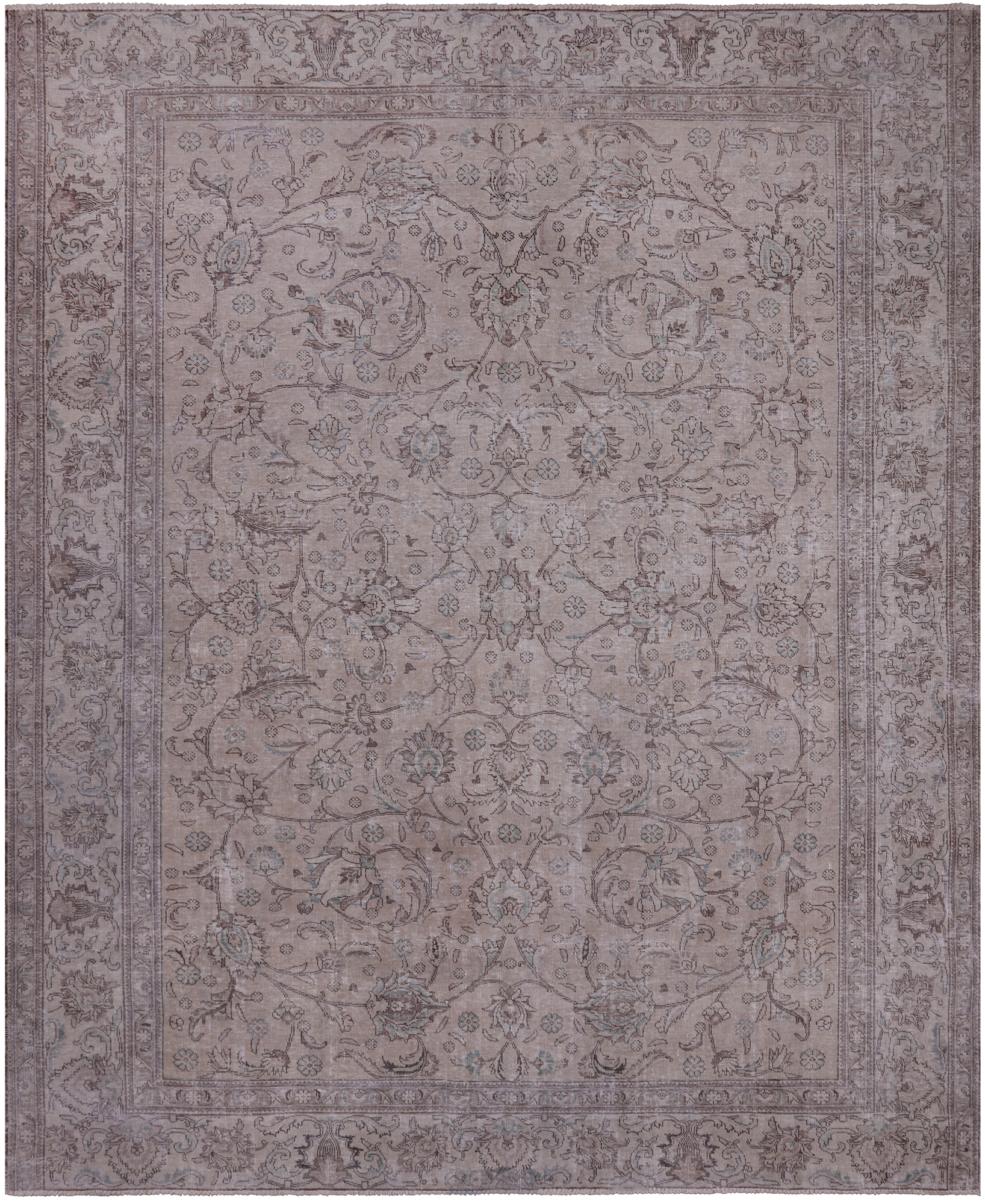 SUPER SALE Ivory Persian Vintage White Wash Hand Knotted Wool Rug - 10' 1" X 12' 5"