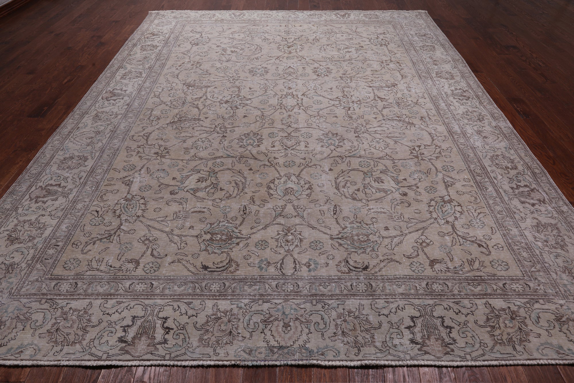 SUPER SALE Ivory Persian Vintage White Wash Hand Knotted Wool Rug - 10' 1" X 12' 5"