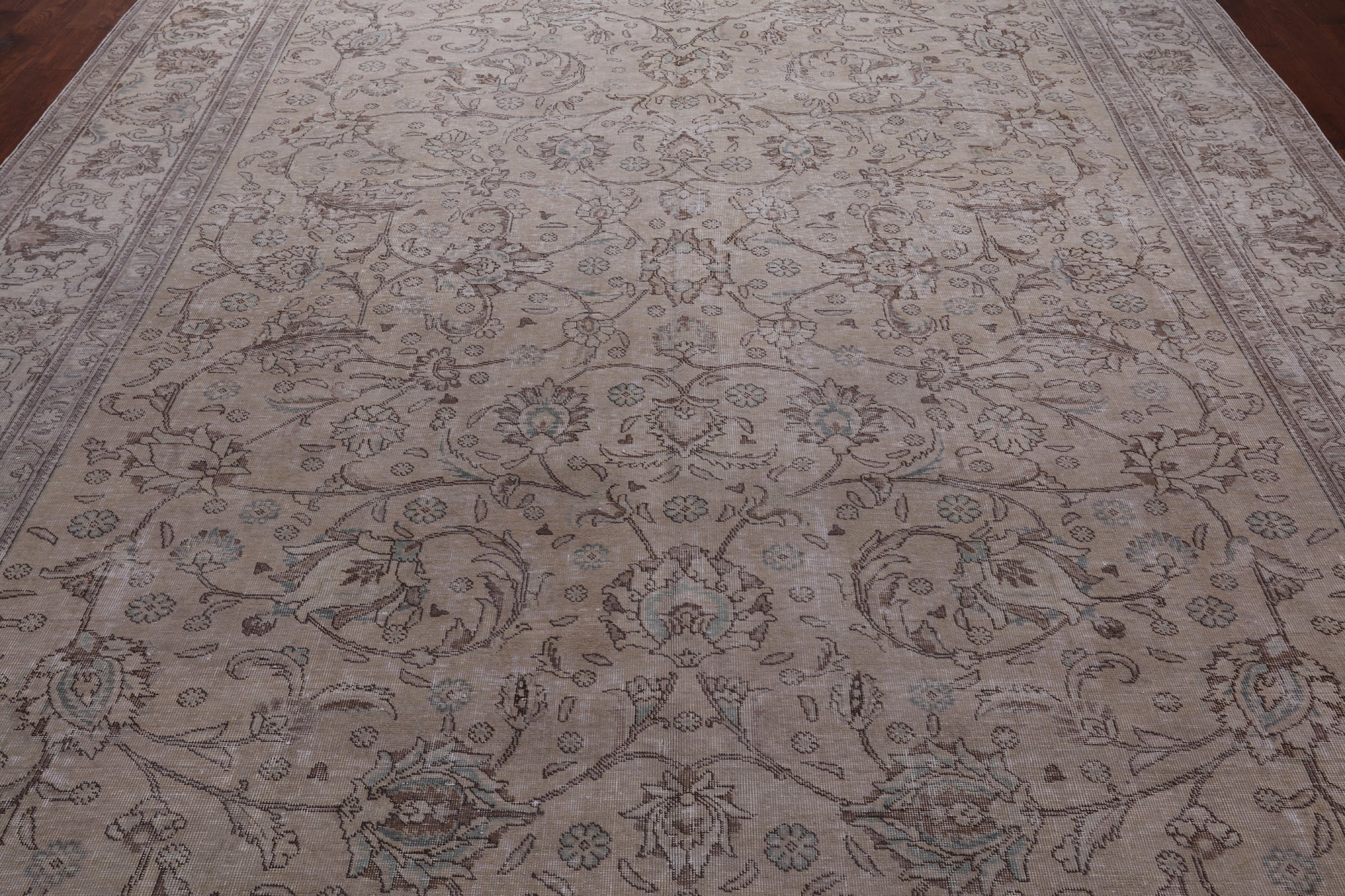 SUPER SALE Ivory Persian Vintage White Wash Hand Knotted Wool Rug - 10' 1" X 12' 5"