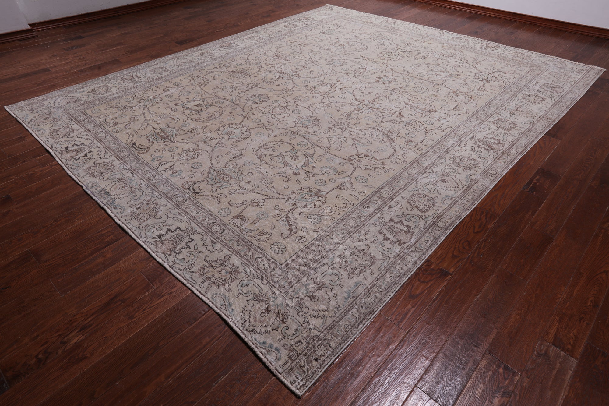 SUPER SALE Ivory Persian Vintage White Wash Hand Knotted Wool Rug - 10' 1" X 12' 5"