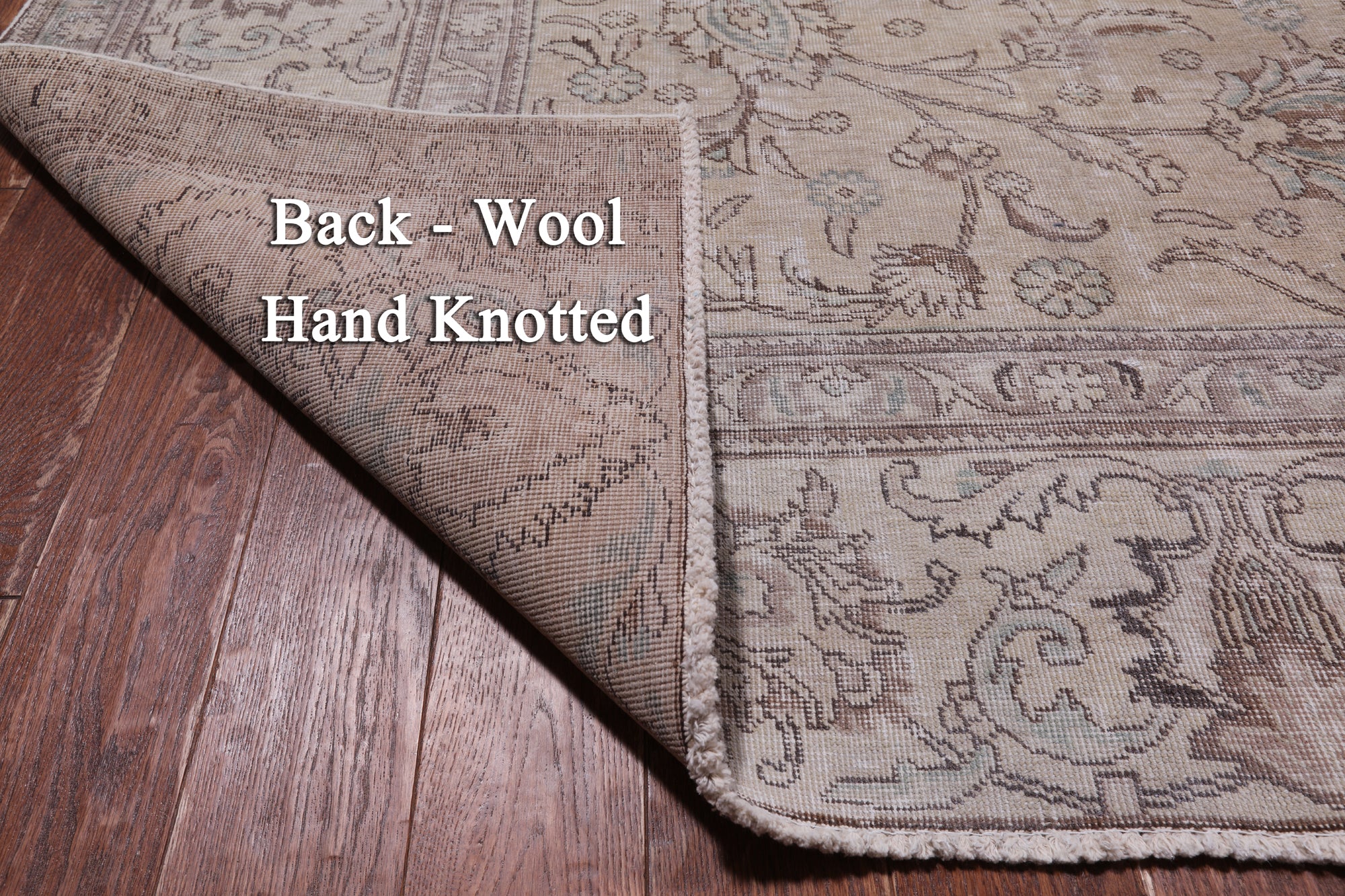 SUPER SALE Ivory Persian Vintage White Wash Hand Knotted Wool Rug - 10' 1" X 12' 5"