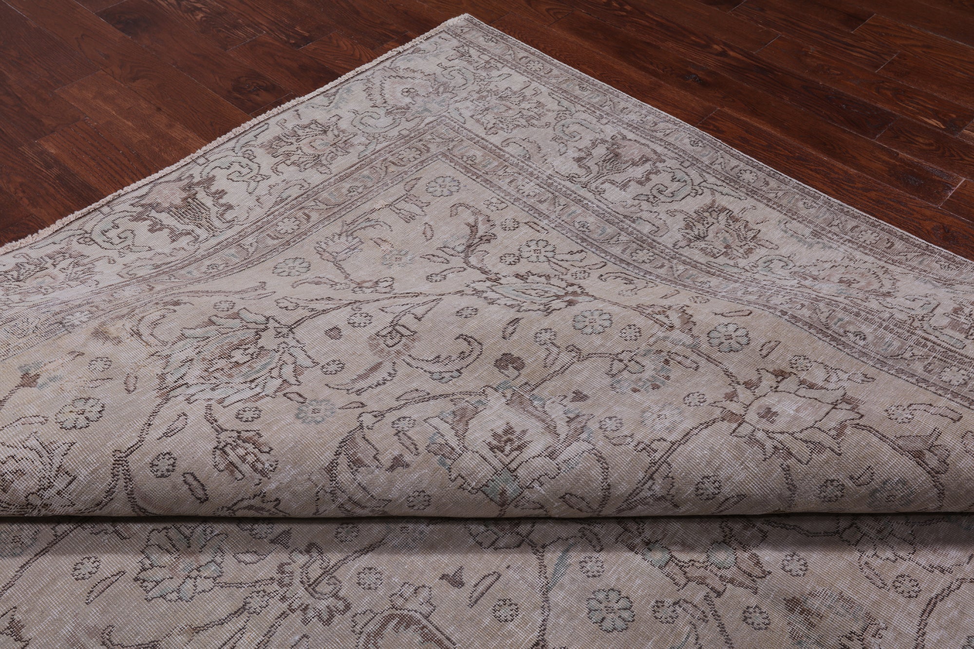 SUPER SALE Ivory Persian Vintage White Wash Hand Knotted Wool Rug - 10' 1" X 12' 5"