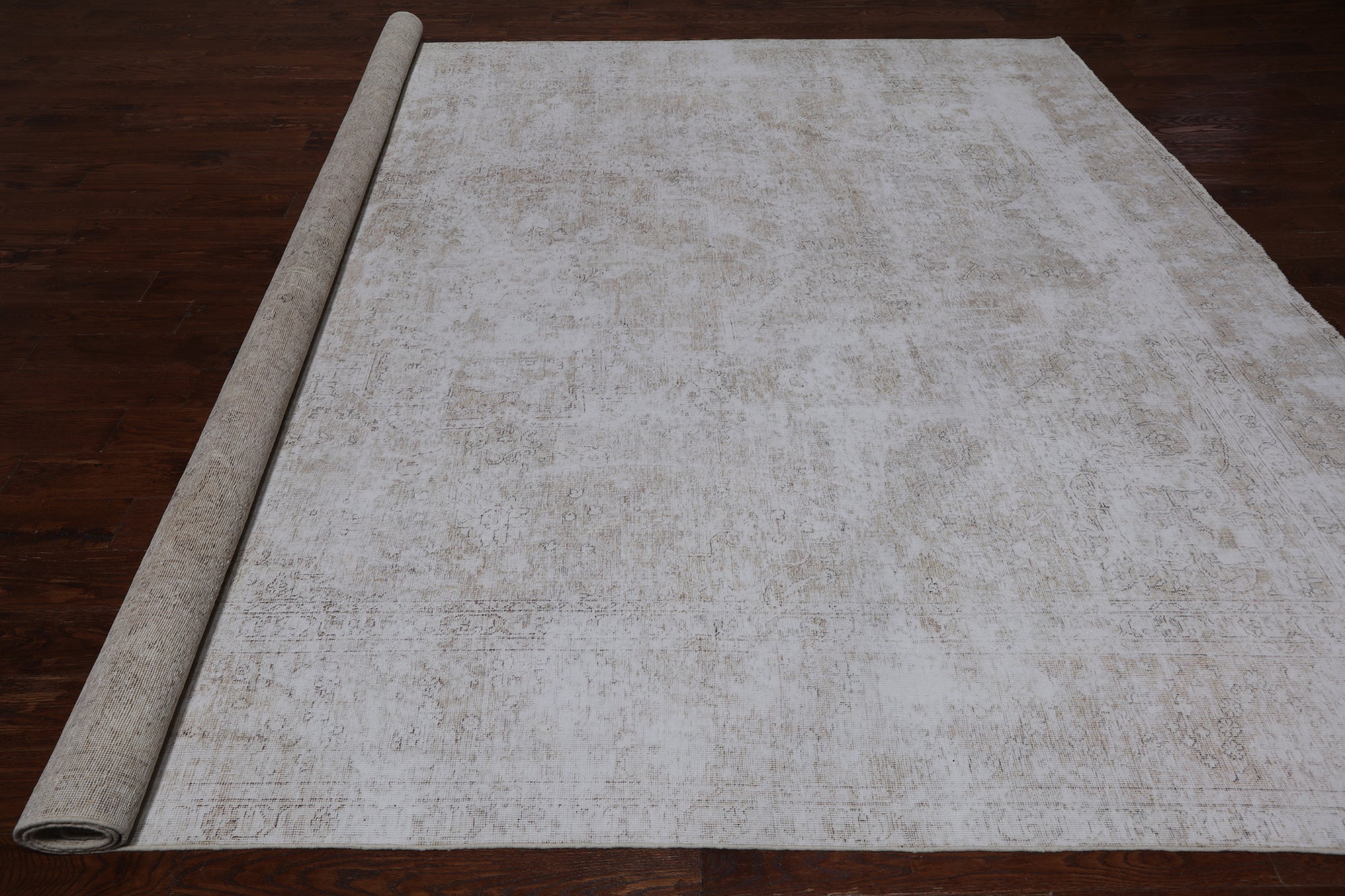 SUPER SALE Ivory Persian Vintage White Wash Handmade Wool Rug - 9' 8" X 12' 3"
