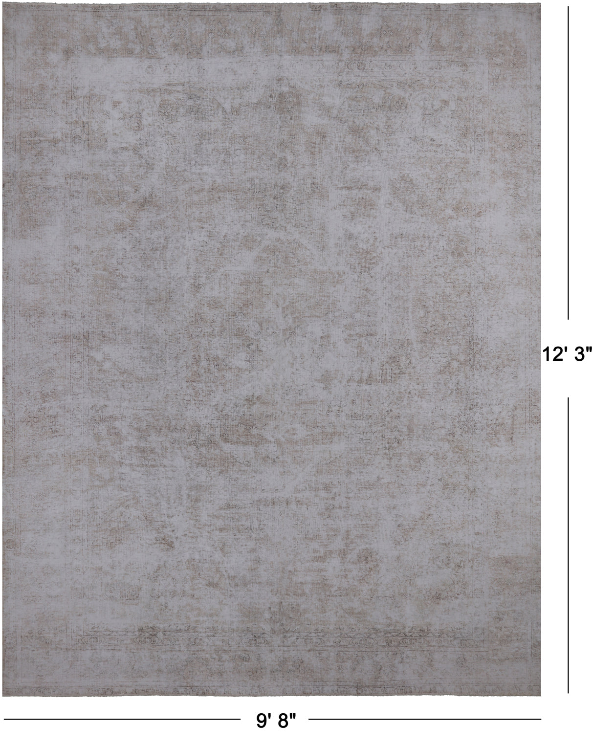 SUPER SALE Ivory Persian Vintage White Wash Handmade Wool Rug - 9' 8" X 12' 3"