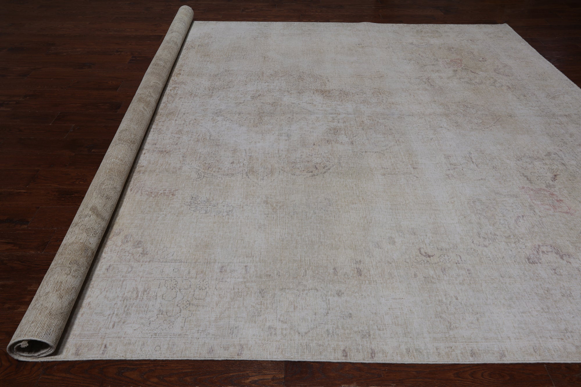 SUPER SALE Ivory Persian Vintage White Wash Hand Knotted Wool Rug - 9' 7" X 12' 6"