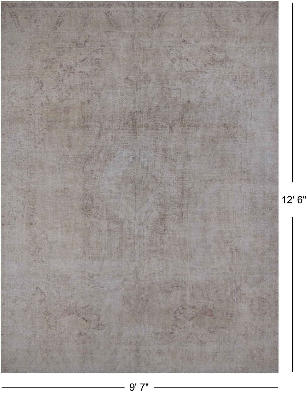 SUPER SALE Ivory Persian Vintage White Wash Hand Knotted Wool Rug - 9' 7" X 12' 6"