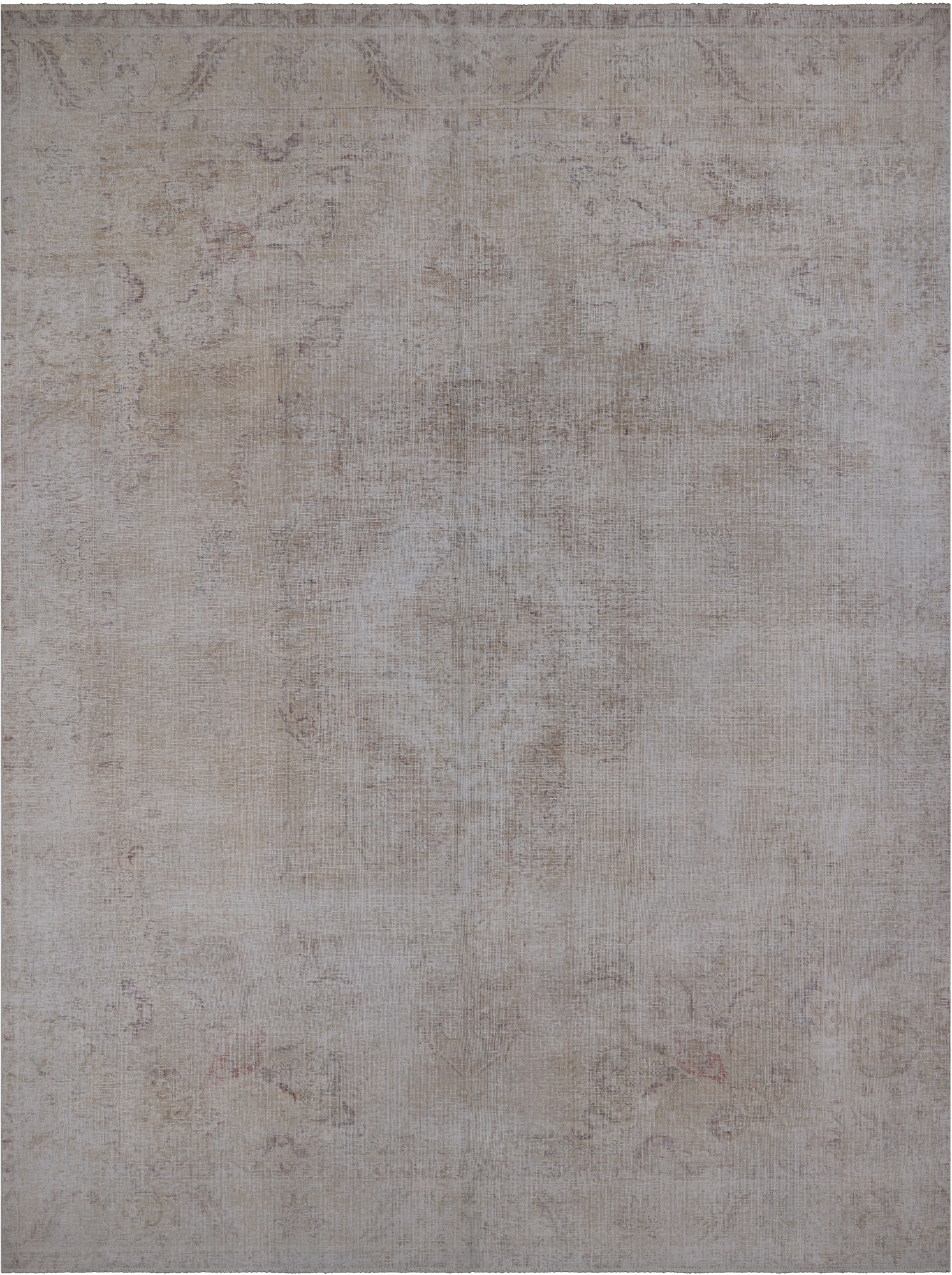 SUPER SALE Ivory Persian Vintage White Wash Hand Knotted Wool Rug - 9' 7" X 12' 6"