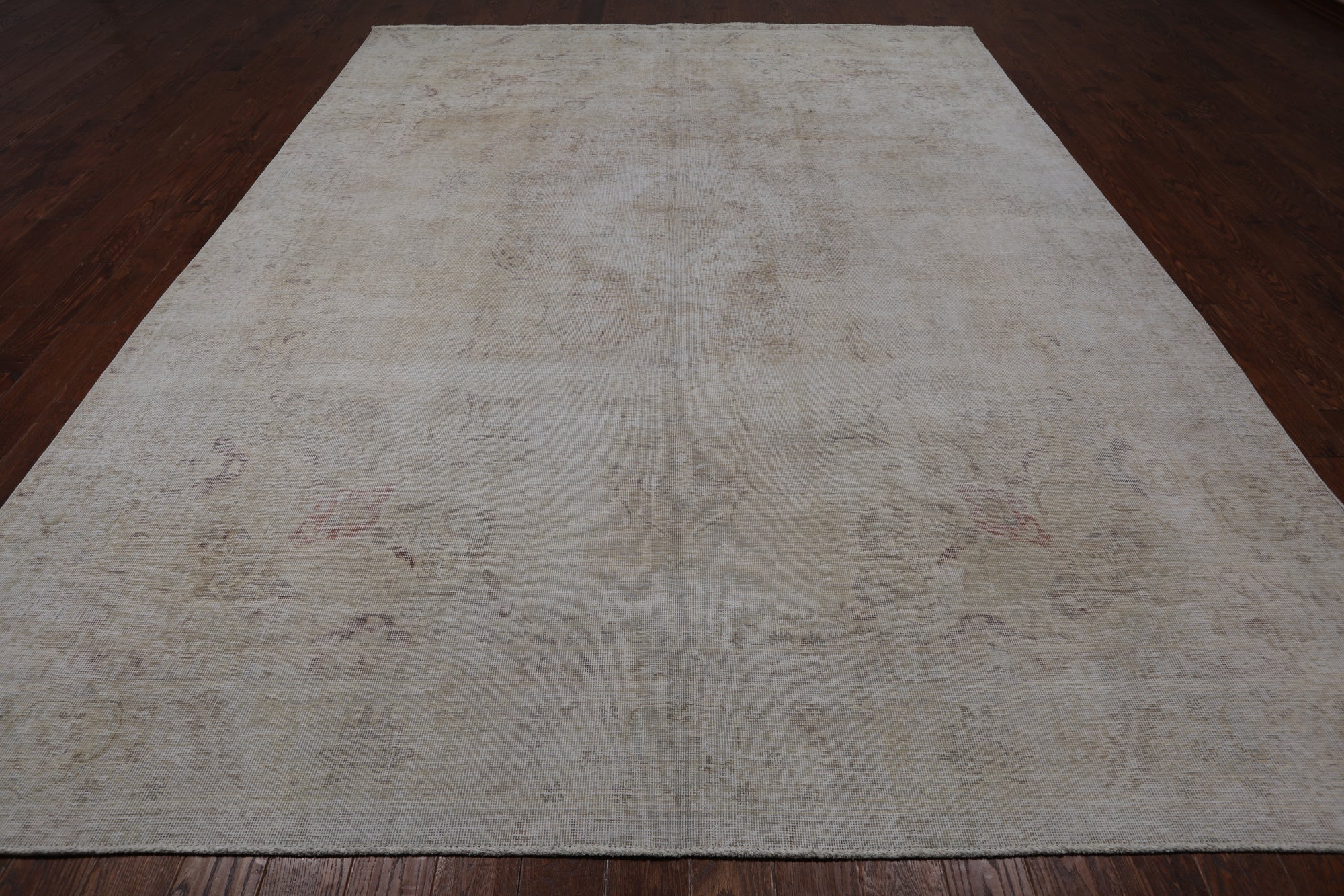 SUPER SALE Ivory Persian Vintage White Wash Hand Knotted Wool Rug - 9' 7" X 12' 6"