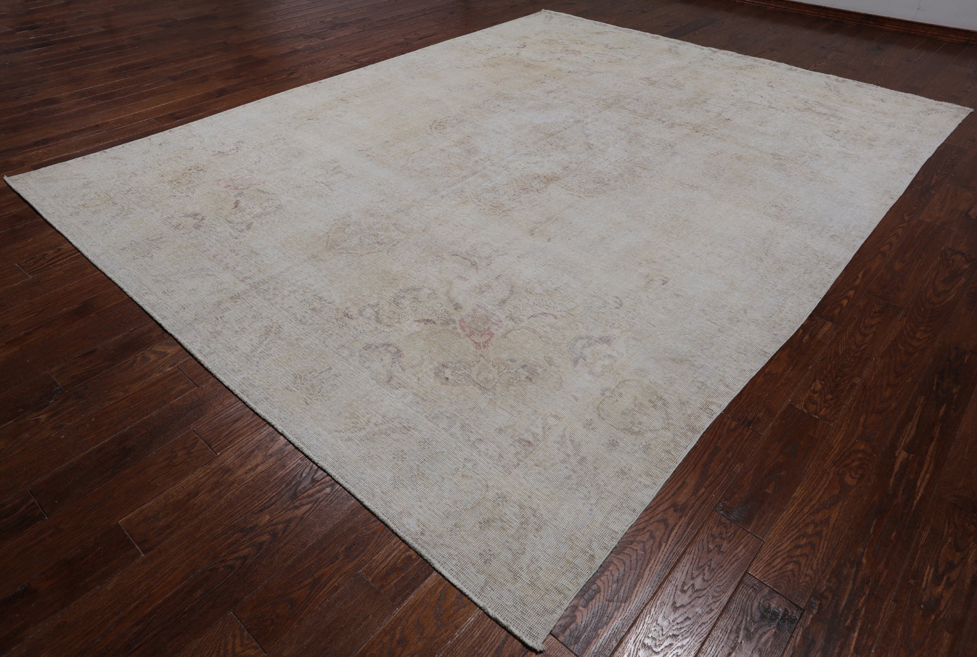 SUPER SALE Ivory Persian Vintage White Wash Hand Knotted Wool Rug - 9' 7" X 12' 6"