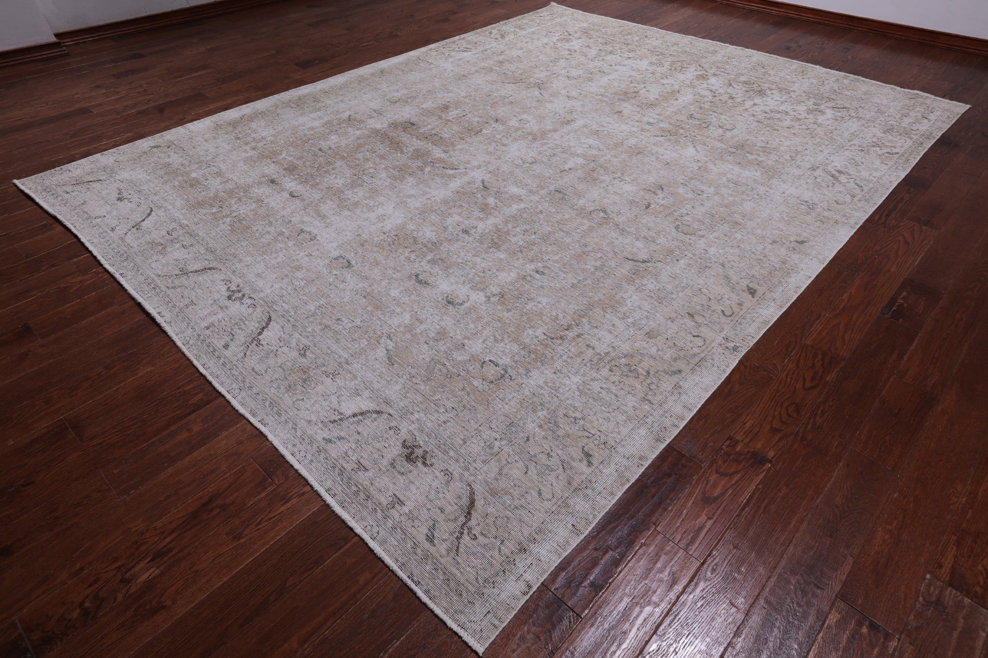 SUPER SALE Ivory Persian Vintage White Wash Hand Knotted Wool Rug - 9' 5" X 12' 4"