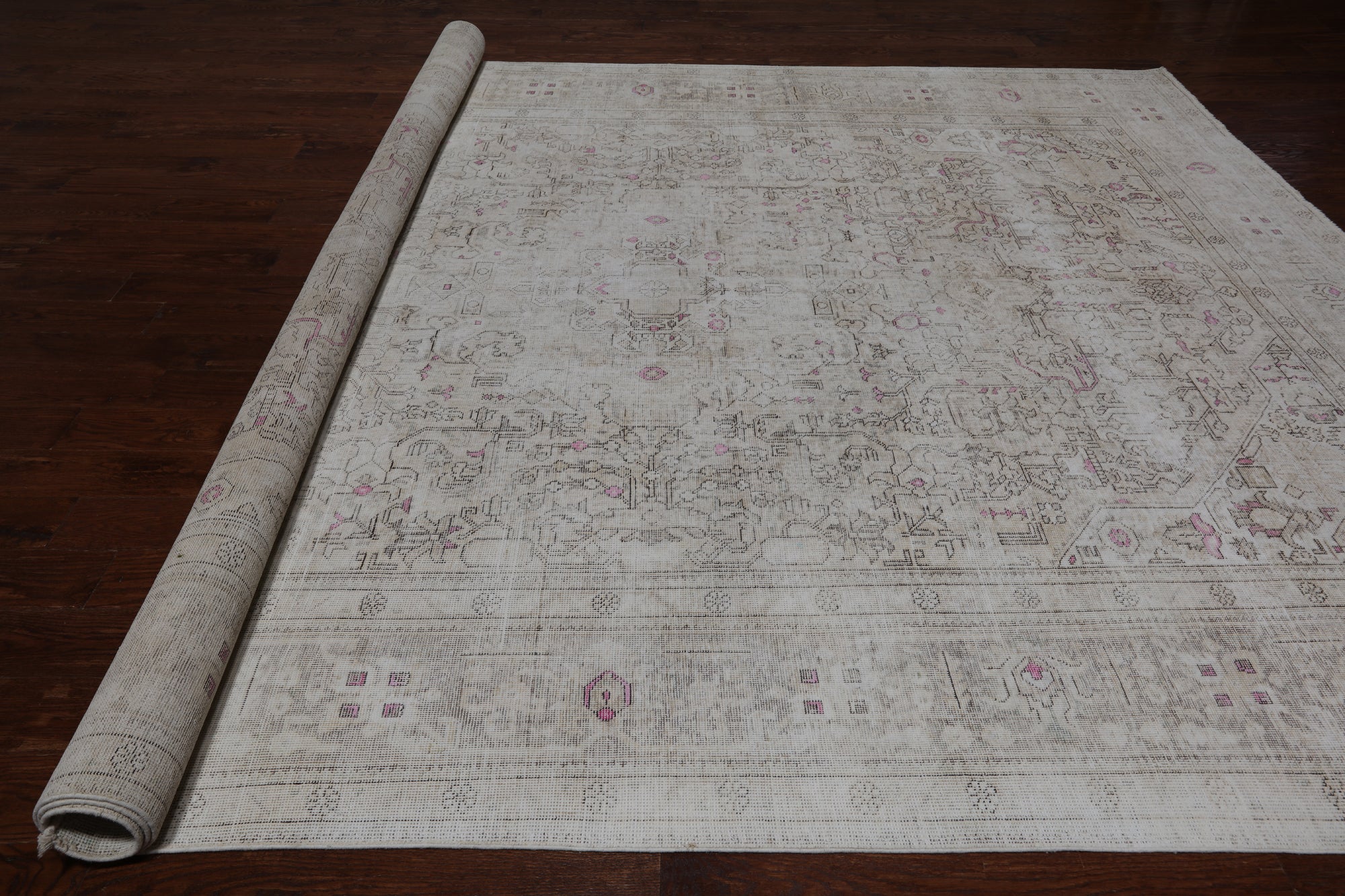 SUPER SALE Ivory Persian Vintage White Wash Handmade Wool Rug - 9' 6" X 12' 1"