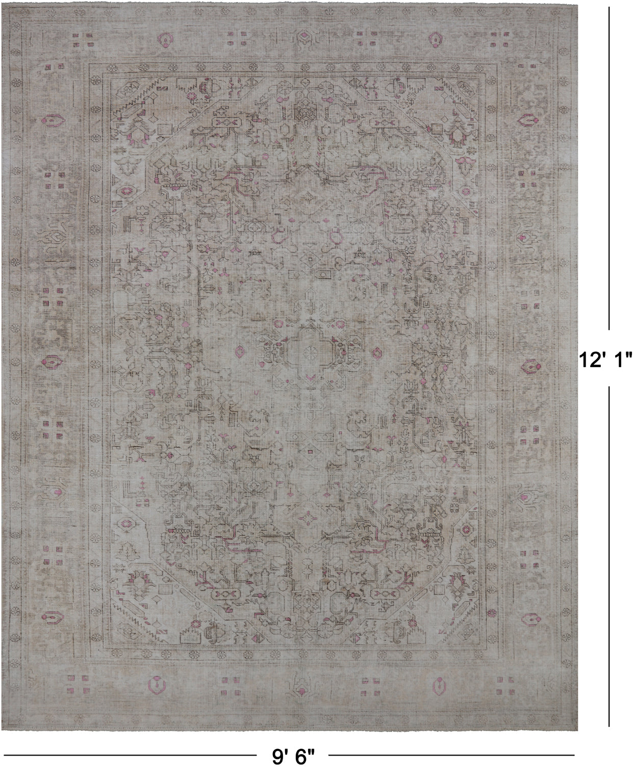 SUPER SALE Ivory Persian Vintage White Wash Handmade Wool Rug - 9' 6" X 12' 1"