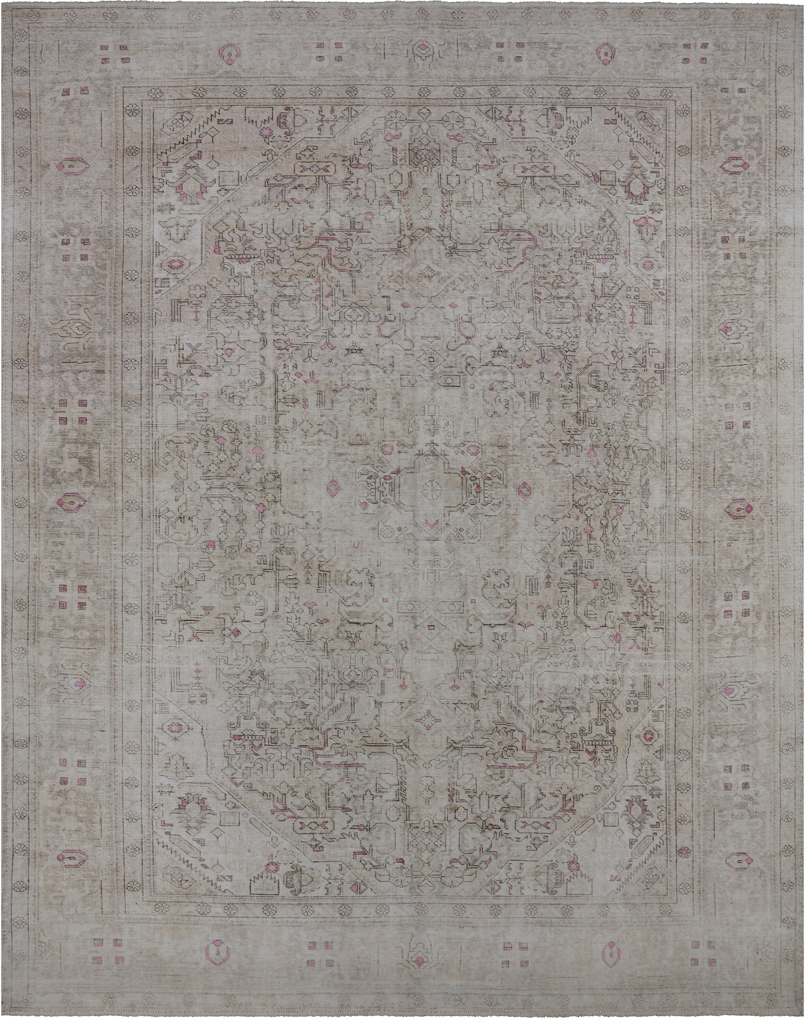 SUPER SALE Ivory Persian Vintage White Wash Handmade Wool Rug - 9' 6" X 12' 1"