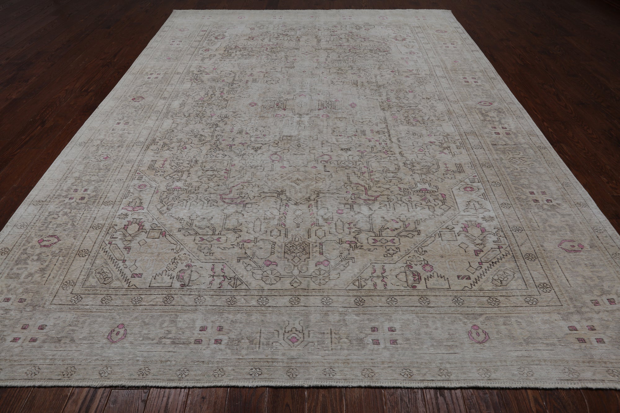 SUPER SALE Ivory Persian Vintage White Wash Handmade Wool Rug - 9' 6" X 12' 1"