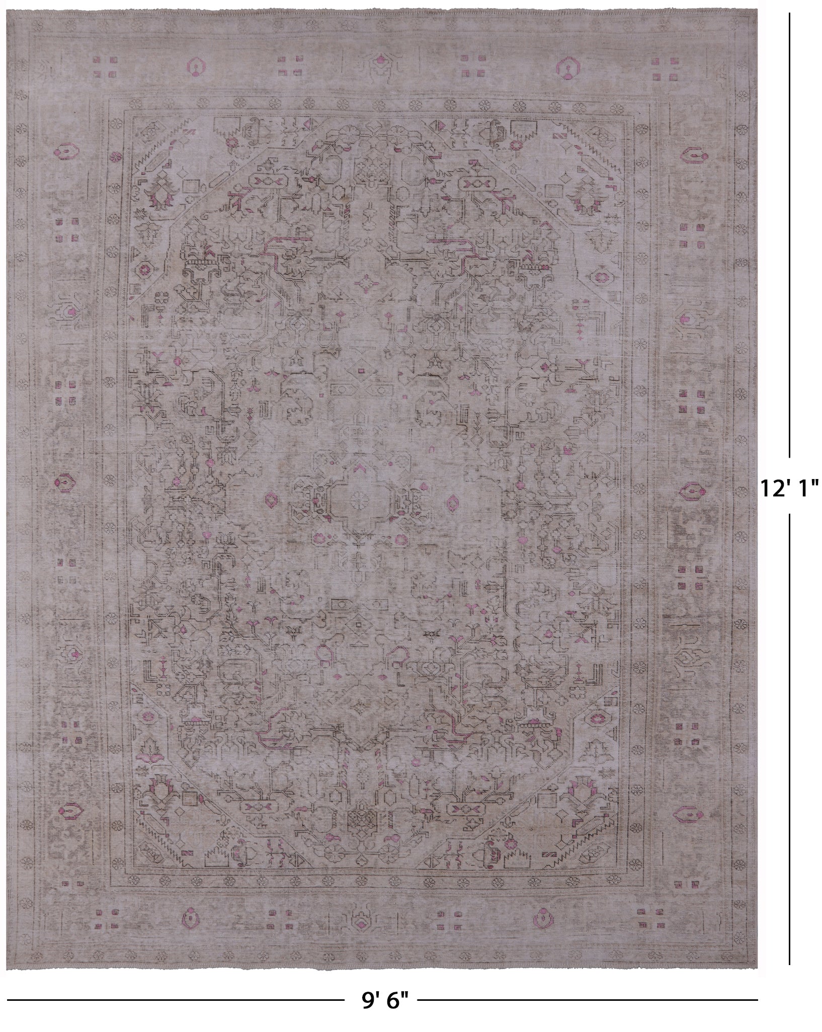 Ivory Persian Vintage White Wash Handmade Wool Rug - 9' 6" X 12' 1" - Golden Nile