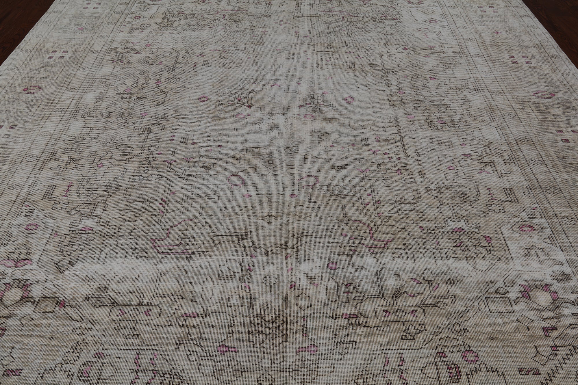 SUPER SALE Ivory Persian Vintage White Wash Handmade Wool Rug - 9' 6" X 12' 1"