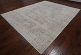 SUPER SALE Ivory Persian Vintage White Wash Handmade Wool Rug - 9' 6" X 12' 1"