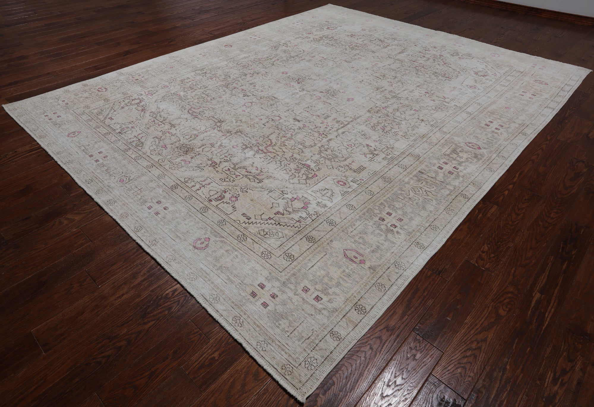SUPER SALE Ivory Persian Vintage White Wash Handmade Wool Rug - 9' 6" X 12' 1"