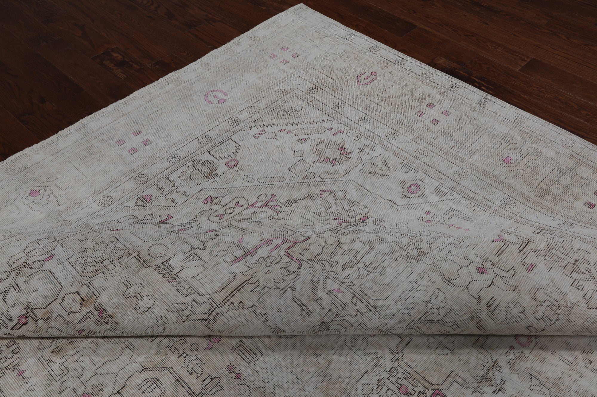 SUPER SALE Ivory Persian Vintage White Wash Handmade Wool Rug - 9' 6" X 12' 1"
